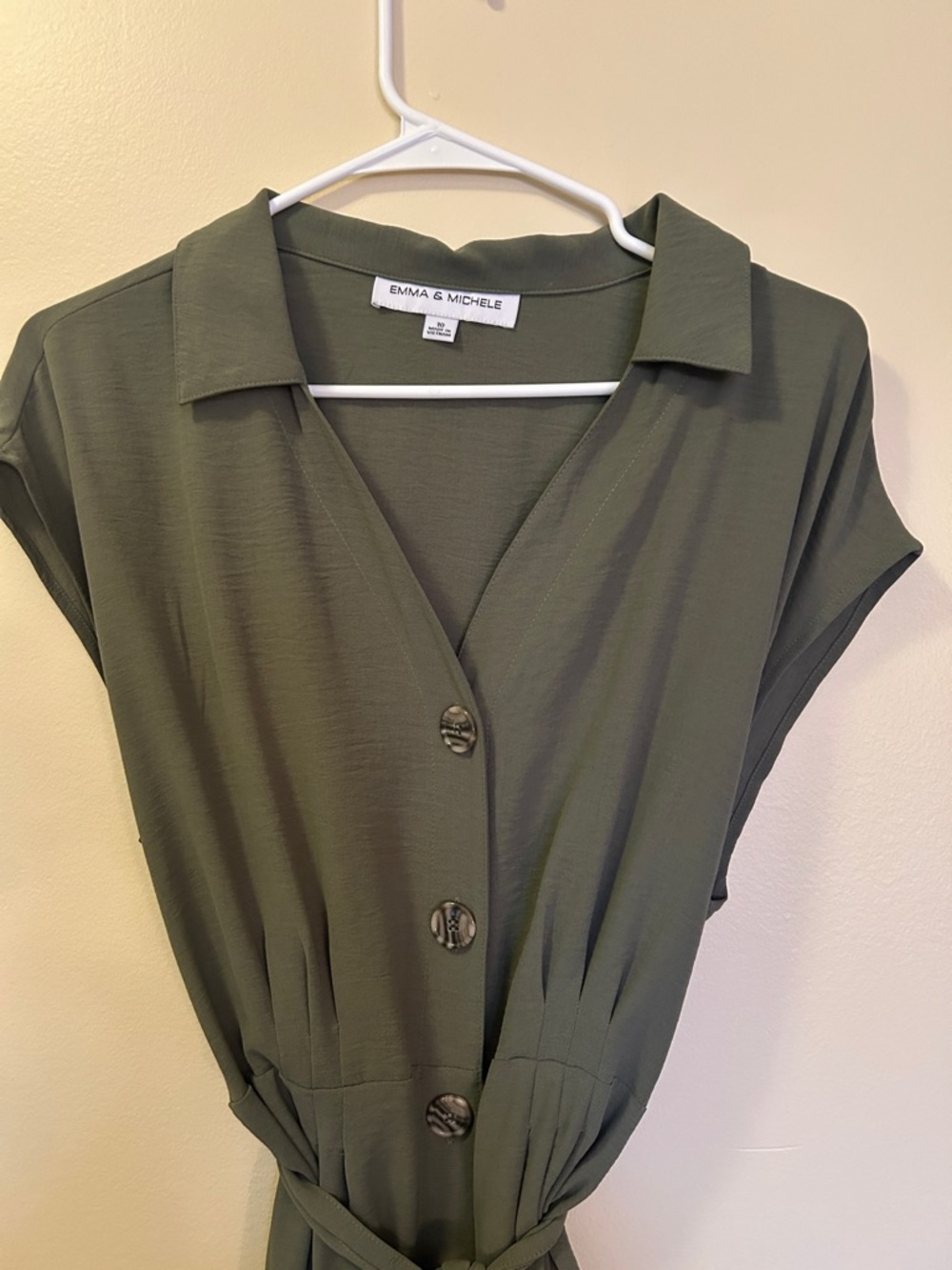 Emma & Michele Olive Green Midi Dress with Tie Belt - Picture 2 of 5